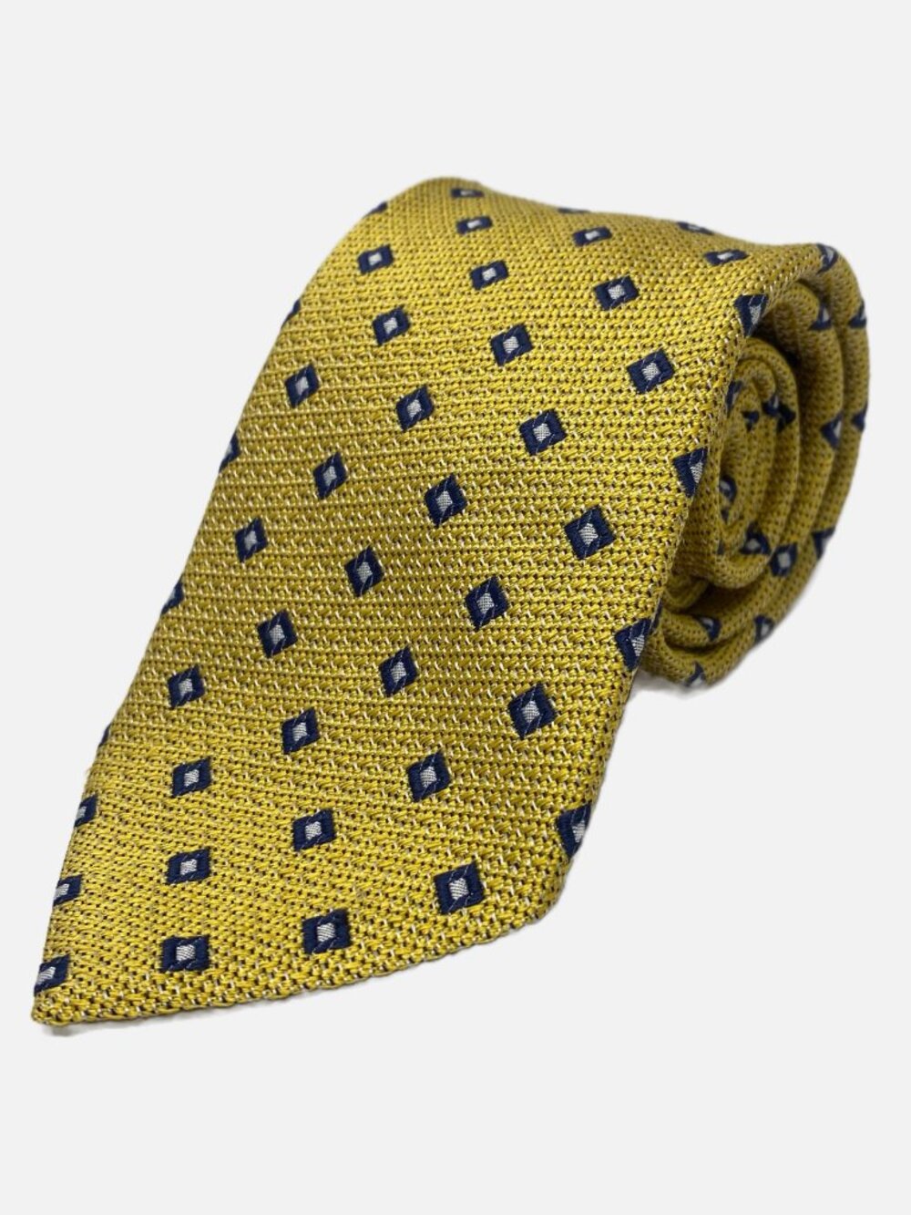Ermenegildo Zegna Tie LONG Yellow Silk Italy Geometric Diamonds XXXXX Jacquard